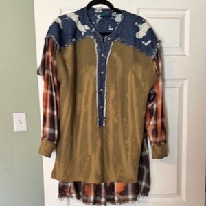 Jaded Gypsy Plaid and Denim Patchwork Shirt “Sun Baked Top”